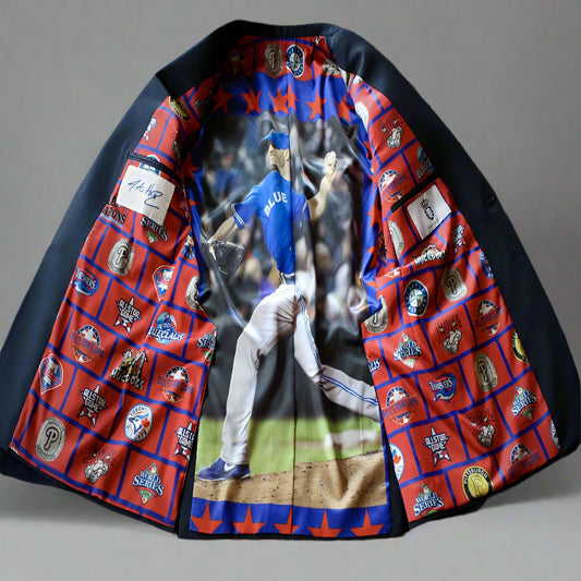 Baseball-themed jacket Lining with a player graphic